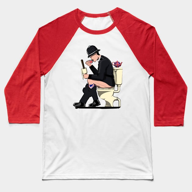 British Policeman on the Toilet Baseball T-Shirt by InTheWashroom